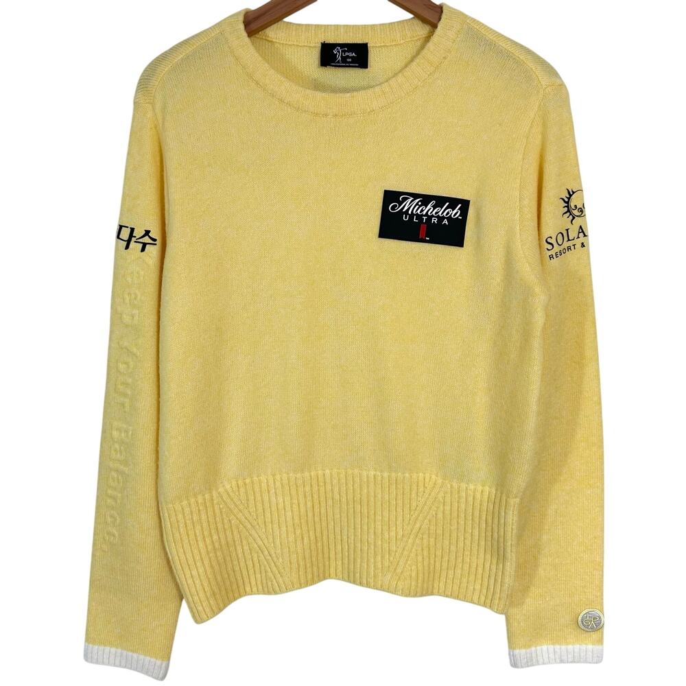 LPGA Yellow Wool Blend Sponsored Golf Pullover Sweater Size Medium